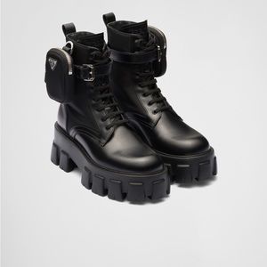 Prada Monolith leather and Re-Nylon boots with pouch